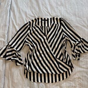 INC International Concepts Striped Bell-Sleeve Surplice Top